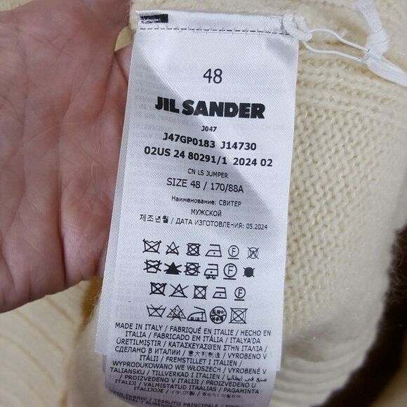 JIL SANDER Sweater Mens Size 48 Ivory Pullover Crew Side Slit Wool Mohair $1350 - Picture 5 of 10